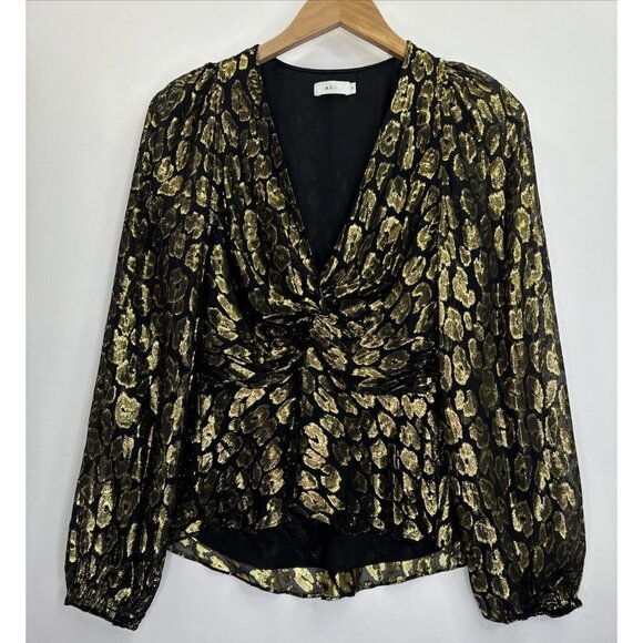 A.L.C. Women's Logan Metallic Print Silk Long Sleeve Blouse Size 8 - Picture 3 of 13
